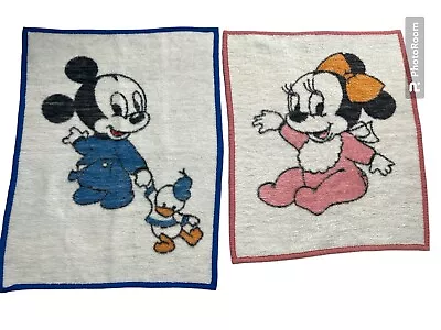 Vintage 1984 Disney Minnie Mouse Mickey Mouse Baby Crib Blanket Lot 2 Bierdelack • $69.99