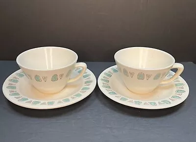 Metlox Set 2 Cup & Saucer Pottery Speckle Turquoise Navajo Poppytrail • $40