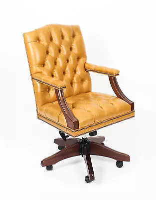 Bespoke English Handmade Gainsborough Leather Desk Swivel  Chair Buckskin • £1350