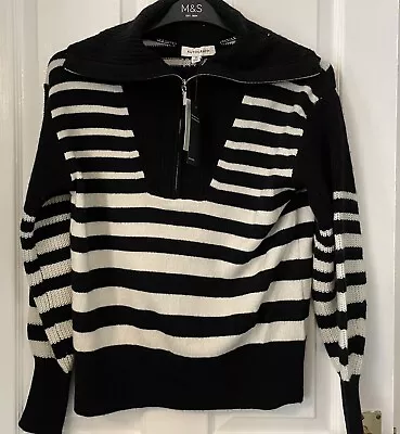 M&S Autograph Ladies Jumper With Wool BNWT Size 10 Zip Neck Black/white RRP £69 • £13.50