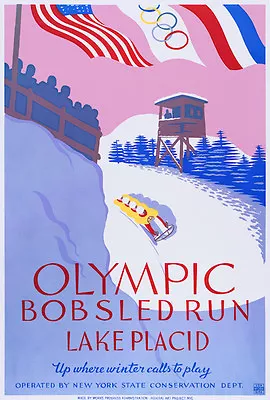 0144 Vintage Travel Poster  - Lake Placid Olympics   • £13.99