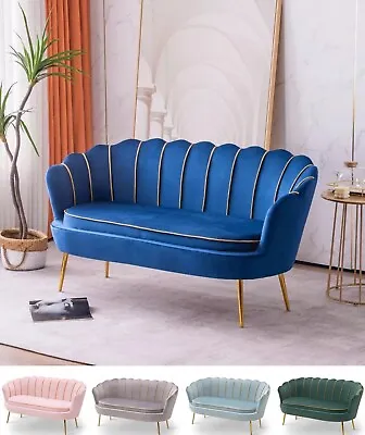 Shell Lounge Sofa Armchair Velvet Fabric Single/2/3 Seater Gold Trim • $399