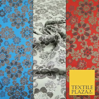 3 COLOURS - Ornate Floral Metallic Textured Brocade Jacquard Dress Fabric 58  • £1.50