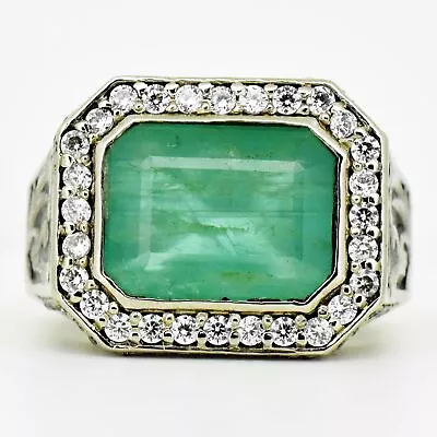 12.80MM Natural Emerald & Moissanite Radiant 925 Sterling Silver Men Ring Sz9.5 • $149.99