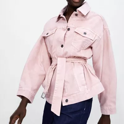 NWT Zara Size S Pink Denim Belted Jacket 4406/160 • $37