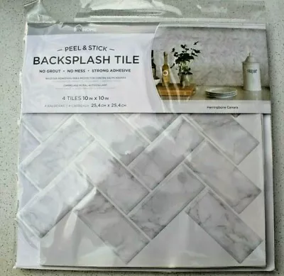 £8.99 • Buy INHOME HERRINGBONE CARRARA BACKSPLASH TILES PEEL + STICK NH2358  4 TILES 10 X 10