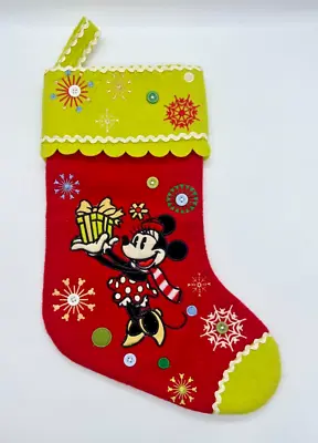 DISNEY Store Vtg 2001 MINNIE Mouse STOCKING Christmas Red Green Buttons 40cm • £16.50