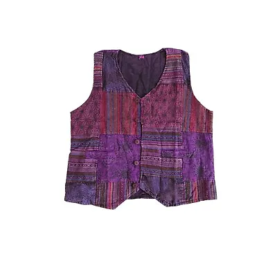 Mens Purple Vest Patch Hippie Boho Festival Washed Handmade Ethnic Colourful Fun • $35.47