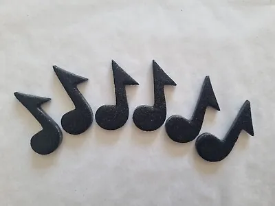 12 Glittery Black Music Notes- Edible Sugar Cake Decorations / Toppers • £4.95