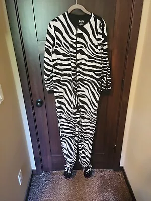 EUC Y2K Nick And Nora Footed Zebra Pajamas Women's Fleece Footie Size Small • £19.27