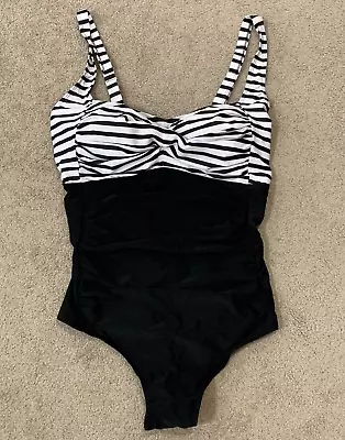 Yonique One Piece Swimsuit Womens Plus Size 20W Black White Stripe Shirred Sides • $24.94