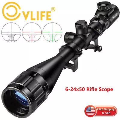 CVLIFE 6-24x50 AOE Rifle Scope Rangefinder Red Green Illuminated+Free 20mm Mount • $37.99