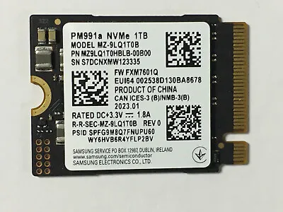 $175.52 • Buy SAMSUNG PM991a 1TB M.2 2230 SSD  NVMe PCIe For Microsoft Surface Steam Deck PC