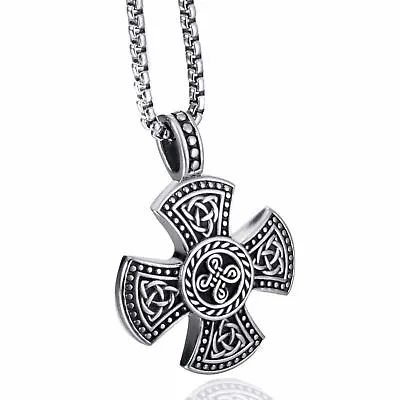 Stainless Steel Celtic Knot Trinity Knot Triquetra Cross Magic Pendant Necklace • $7.99