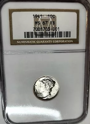 EXQUISITE 1941 Mercury Dime 10C NGC MS-67 FB  OH Ultra High Grade Beauty !!! • $219.95