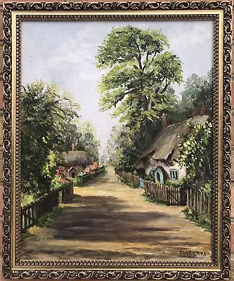 Vintage Oil Painting On Board Scenery Landscape Houses Framed Large 56x46cm • £35.90
