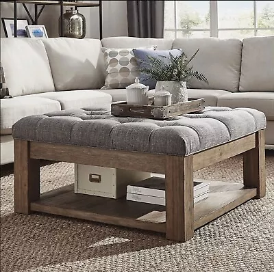 Upholstered Oak Coffee Table. Footstool. Rustic Farmhouse Style Square Ottoman • £800