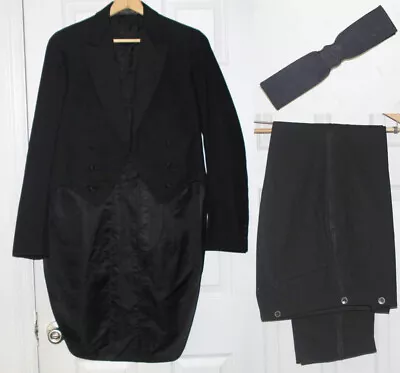 Vintage MCM Kuppenheimer Black Tuxedo W/ Tails & Bowtie - Kennedy's Boston Tux • $299.99