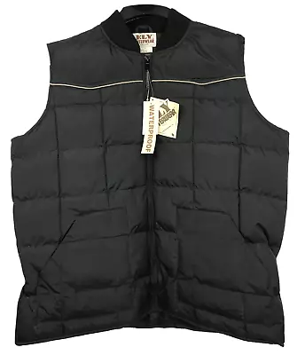 ELY Outerwear Mens L Down Puffer Vest Waterproof Pockets Black Brown NEW • $49.99