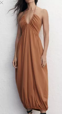 ZARA Orange Long Halter Neck Dress *NEW* Size Small • £18.99