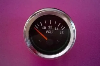 Volt Gauge  Volt Meter  12 V Volt Gauge  8 - 16 Volt Gauge Black Face Chrome • $21.95