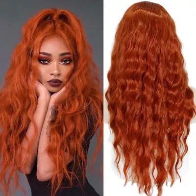 Long Curly Orange Synthetic Wig For Women Heat Safe No Lace Halloween Party Cos • $19.49