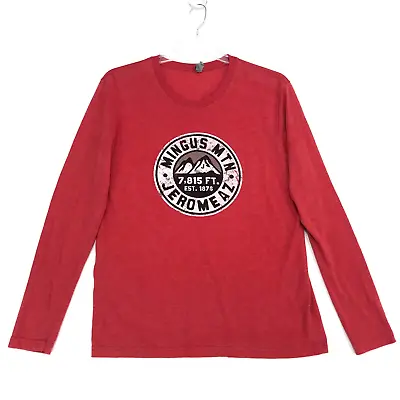 Mingus Mountain Graphic Long Sleeve Tee T Shirt Mens L Large Red Jerome AZ • $18.70