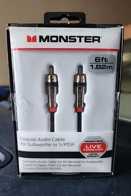 Monster 6-FT 1.82M COAXIAL AUDIO CABLE FOR SUBWOOFER / SPDIF Digital AV Receiver • $15.49