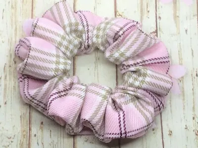 Pink & Caramel Tartan Check Fabric Hair Scrunchie Ponytail Tie Bun Band Elastic • £3.99