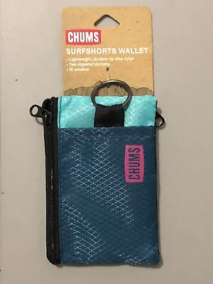 CHUMS Compact Surfshorts Wallet Key Ring 2 Zipper Pockets ID Window Teal/Blue • $13.99