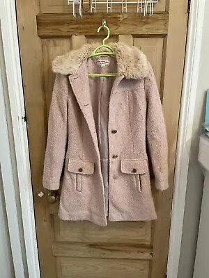 Miss Selfridge Stunning Elegant Pink Coat With Fur Collar Size XS • £28