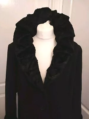 Windsmoor Vintage Wool Cashmere Long Evening Coat  Velvet Ruffle Goth(?) 16 • £99.99