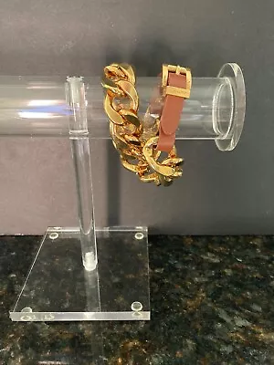 Michael Kors Double Wrap Chain/Leather Buckle Bracelet/Gold/MKJ1066/NEW/ORIG$145 • $129.95