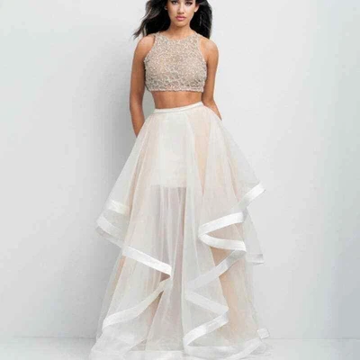 £98.32 • Buy Glamour By Terani Formal Prom 1 Piece Crop Top A-line Skirt Beaded Lace Dress
