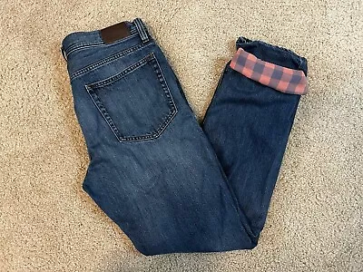 J Crew The Sutton Flannel Lined Blue Denim Medium Wash Jeans Mens 32x32 • $16.99