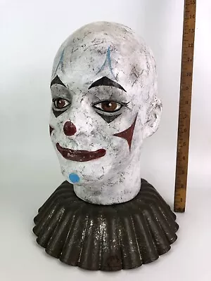 OOAK Carnival Style Paper Mache Creepy Clown Head Assemblage Art By Lawn Walker • $125