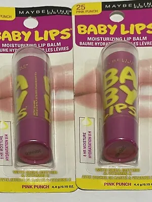 2 Maybelline Baby Lips Moisturizing Lip Balm Stick Pink Punch 25 SET OF 2 • $10.67