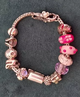 Rare Trollbeads Bracelet With 13 Charms / Beads - Big Scroll Flower Lock Etc. • $308.29