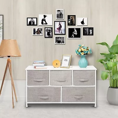 5 Drawers Metal Frame & Fabric Chest Of Drawers Bedroom Storage Organizer Unit • £50.89