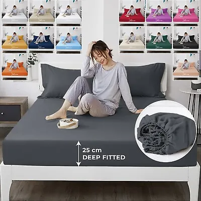 Queen Size Extra Deep Fitted Sheet 25CM Deep Pocket Bed Mattress Protector Cover • £9.49