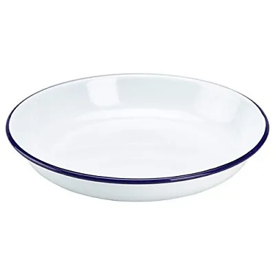 Falcon Enamel Rice Pasta Plate 24cm Round Classic White Enamelware Dish Blue Rim • £9.41