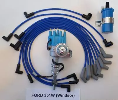 FORD 351W Windsor BLUE Small Cap HEI Distributor + 45k V COIL +SPARK PLUG WIRES • $148.95