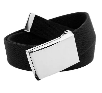 Build A Belt Men's Silver Flip Top 1.25  Wide  Buckle With Canvas Web Belt • $9.99