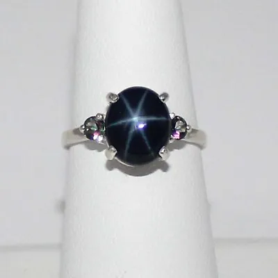 Genuine Blue Star Sapphire And Mystic Topaz Sterling Silver 925 Ring / Oval-Cut • $157.85