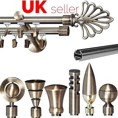 Metal Double Curtain Pole Track Set 16/16mm Antique Brass Modern Bracket P1 • £2.90