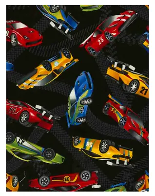 BTY Timeless Treasures RACE CARS On Black Print 100% Cotton Quilt Fabric YARD • $10.50