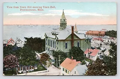 C1908~Provincetown Mass~Aerial View~Town Hall~Downtown~Sea~VTG Antique Postcard • $12