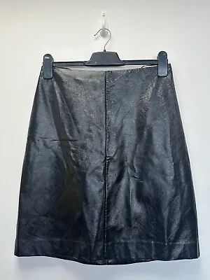 Marks & Spencer Black PU Faux Leather Shiny Skirt Size 10 Long Evening Occasion • £8.99