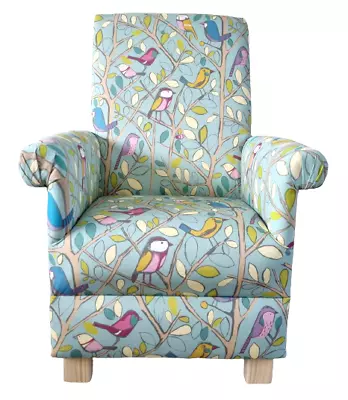 Chair Armchair Duck Egg Edinburgh Weaver Tweety Birds Fabric Adult Nursery Green • £220.49