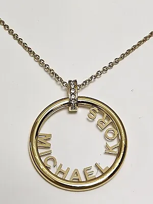 MICHAEL KORS MK Logo Gold Stainless Steel Necklace Crystals $100 New With Box • $69.99